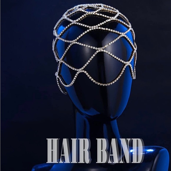 Rhinestone Special Occassion Wedding Head Piece Chain - Picture 2 of 7